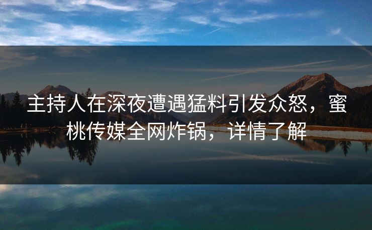 主持人在深夜遭遇猛料引发众怒，蜜桃传媒全网炸锅，详情了解